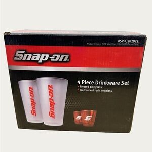Snap-on 4 pc Drinkware Set - 2 Frosted Pint Glasss & 2 Red Shot Glasses NIB